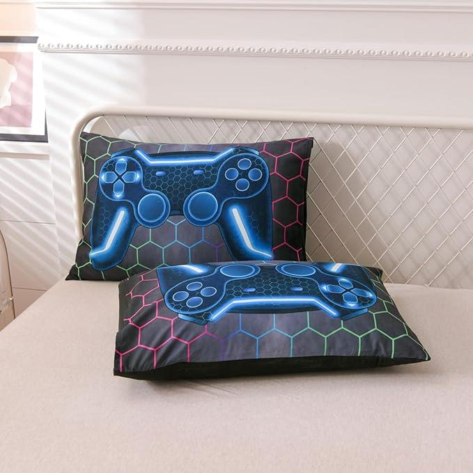 NTBED Game Console Comforter Set for Boys Girls Kids 3D Gaming Geometric Lightweight Microfiber Bedding Sets (Multi, Queen)