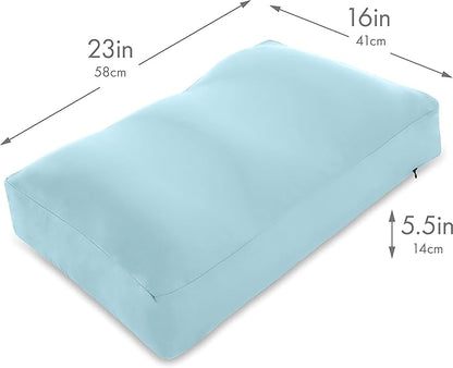 PILLOWY Premium Microbead Bed Pillow, Large Extra Fluffy But Supportive - Ultra Comfortable Sleep with Silk Like Anti Aging Cover 85% Spandex/ 15% Nylon Breathable, Cooling Sweet Baby Blue