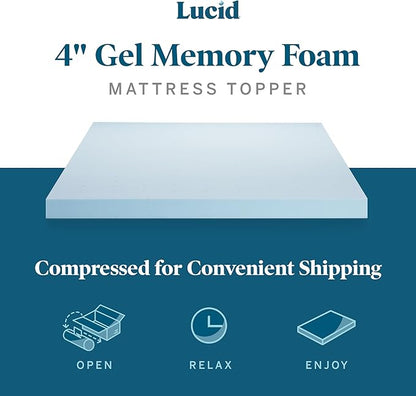 LUCID - LU40FF30GT 4 Inch Gel Memory Foam Mattress Topper-Ventilated Design-Ultra Plush-Full