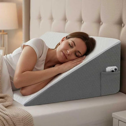 12 inch Bed Wedge Pillow for Adults Seniors, Cooling Memory Foam Incline Pillow for Sleeping, Reading & Resting, Back Support and Leg Elevation, Ideal for Couch, Bedroom & Living Room