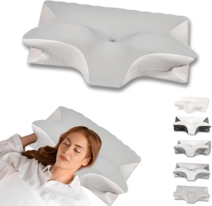 Cervical Pillow for Neck Pain Relief, Ergonomic Contour Orthopedic Pillow for Sleeping Shoulder Pain & Support, Cozy Memory Foam Neck Pillow with Pillowcase for Side Back Stomach Sleeper(Light Grey)