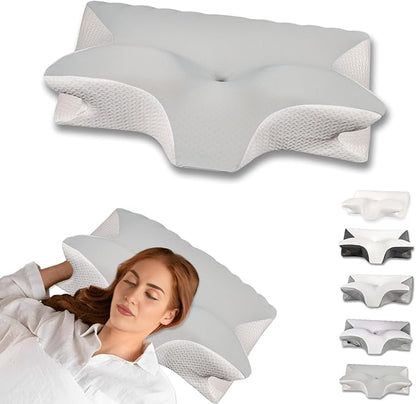 Cervical Pillow for Neck Pain Relief, Ergonomic Contour Orthopedic Pillow for Sleeping Shoulder Pain & Support, Cozy Memory Foam Neck Pillow with Pillowcase for Side Back Stomach Sleeper(Light Grey)