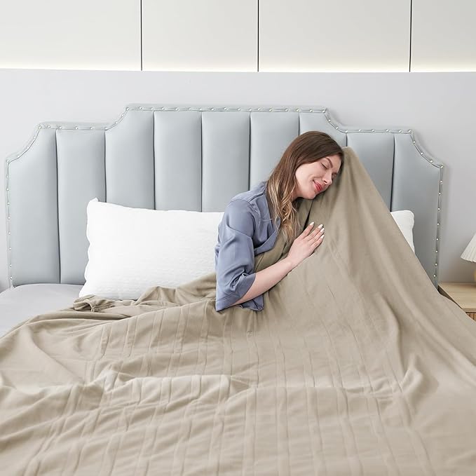 Electric Heated Blanket Full 72"x84", 4 Heating Levels & 10H Auto Shut Off, Soft Single-Side, Even Heat, Easy Care, Fleece Overheating Protection, Machine Washable, Light Brown