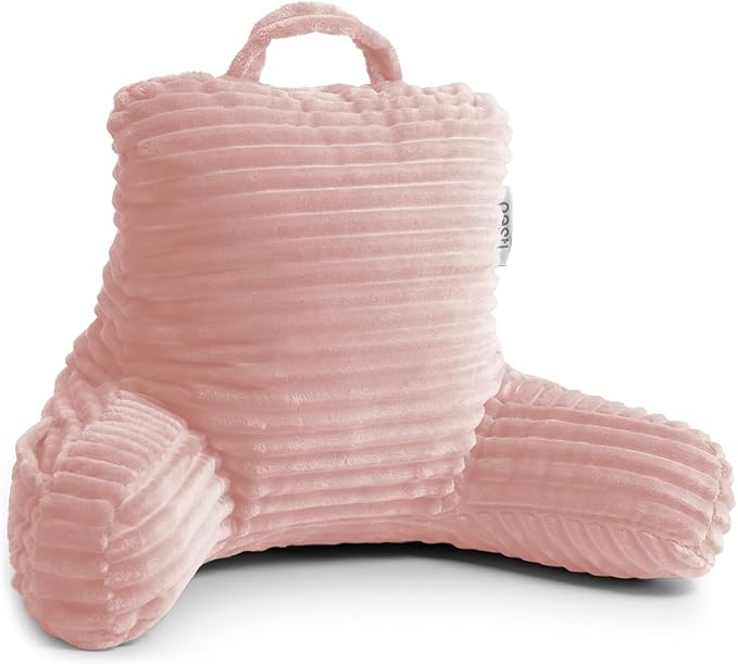 Nestl Reading Pillow for Kids & Teens with Shredded Memory Foam, Luxe Cut Plush Backrest Pillows for Reading and Gaming, for use on Couch or Bed, Adjustable Support with Washable Cover Peach Beige
