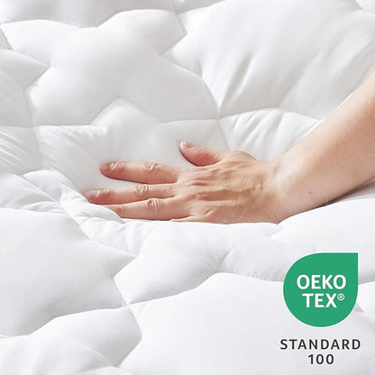 CozyLux California King Mattress Pad Deep Pocket Up to 21" Non Slip Cotton Cooling Mattress Topper Breathable and Soft Mattress Cover Thick Pillowtop 450GSM Bed Mattress Pad (72x84) Inches White