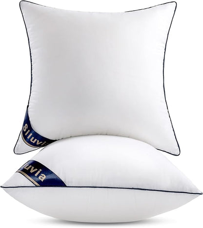 Siluvia 20"x20" Pillow Inserts Set of 2 Decorative Square Square Throw 20 Pillows with 100% Cotton Cover for Sofa, Couch, and Bed - White