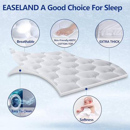 EASELAND Full Size Mattress Topper Pillow Top Mattress Cover Quilted Fitted Mattress Protector Cotton Top 8-21" Deep Pocket Extra Thick Mattress Pad (54x75 Inches, White)