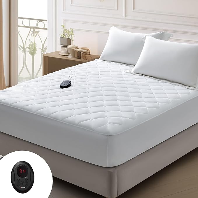 Bwarm Premium Quilted Heated Mattress Pad Twin Size, 39" x 75" Bed Warmer, 9 Heat Settings, 1-12 Hours Auto Off, Soft and Cozy, Deep Pocket, Fast Heating, Machine Washable