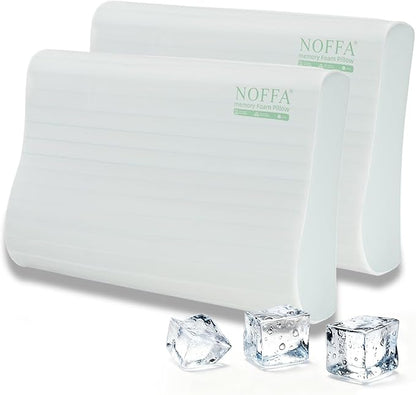 2 Pack Extra Soft Cooling Memory Foam Pillows – Wave-Shaped Contour Bed Pillows with Ice-Feel Breathable Covers, Ergonomic Support for Neck, Ideal for Side & Back Sleepers