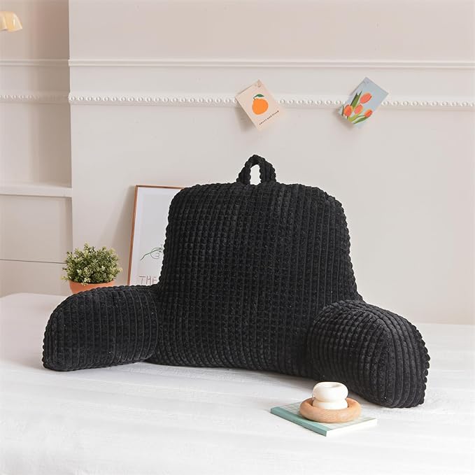 Holawakaka Adults Reading Pillow with Arms, Backrest Reading & Rest Pillows for Sitting Up in Bed, Bed Rest, Lounging, Working on Laptop,Arms Back Support Cushion for Men Women Teens, Black