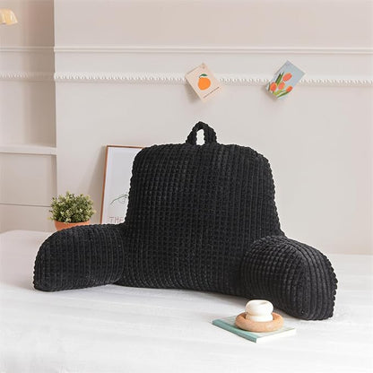 Holawakaka Adults Reading Pillow with Arms, Backrest Reading & Rest Pillows for Sitting Up in Bed, Bed Rest, Lounging, Working on Laptop,Arms Back Support Cushion for Men Women Teens, Black