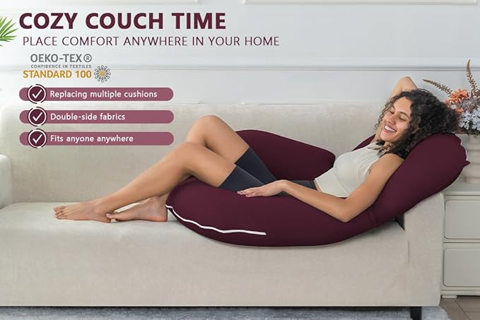 INSEN Reading Pillow for Sitting in Bed Adult, Back Pillow for Bed Sitting Up, Use for Relaxing and Gaming, Suitable for Adults & Kids(Cooling Wine, Basic)