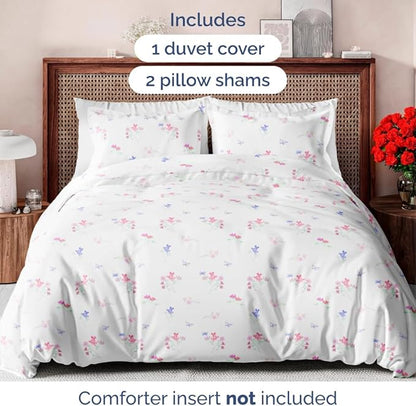 Duvet Cover Queen Size Set - Extra Soft Floral Duvet Cover 90 x 90 with 2 Pillow Shams - Comfy, Cozy Breathable Floral Bedding Set - Hotel Luxury Easy-Care & Fade Free w/ Zipper Closures & Ties - Posy