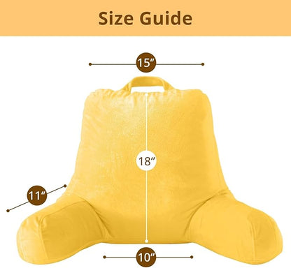 Sasttie Reading Pillow, Velvet Back Pillow for Bed Sitting Up, Adult Back-Rest Support Cushion with Arms for Sit Up on Couch, Sofa, and Floor, Dorm Essentials, Reading Accessories, Yellow