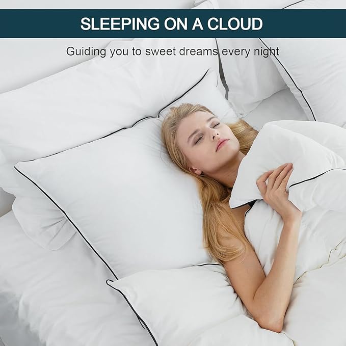 Luxury Down Fiber Pillows Standard Size Set of 2, Bed Pillows for Sleeping, Pillow for Back, Stomach or Side Sleepers, Soft and Support - 2 Pack, Standard Size(20" x 26")