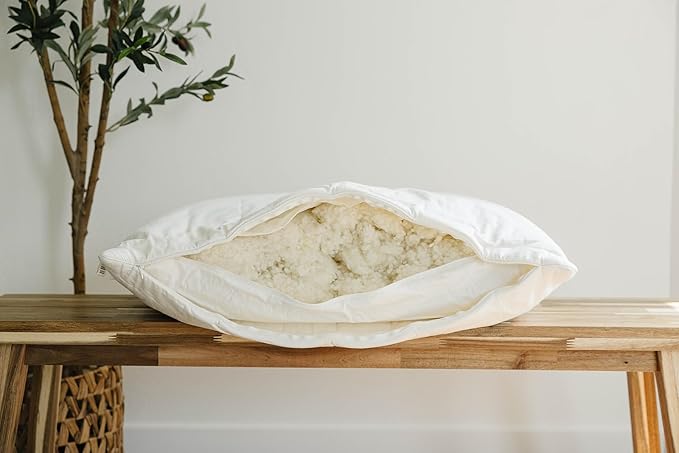 Woolino Premium Wool Pillow, Breathable 100% Wool Fill & Organic Cotton Cover Pillow Insert & Washable Quilted Shell, Sleeping Pillow with Adjustable Loft to Customize Thickness, Queen - 20x30 Inches