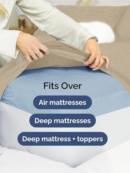 Extra Deep Split King Sheet Set - 7 Piece Breathable & Cooling Sheets - Hotel Luxury Bed Sheets Set - Easy Fit - Soft, Wrinkle Free & Comfy Sheets Set - Heathered Beige Sheet Set w/Extra Deep Pockets