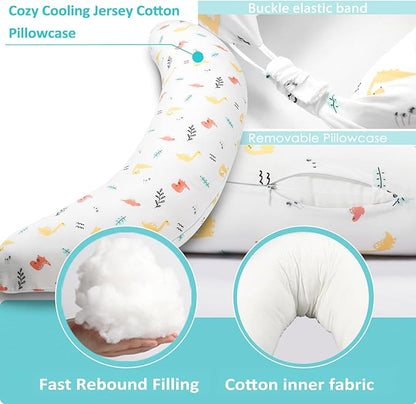 BYRIVER C Shaped Pregnancy Pillow with Cover, Knee Pillow for Side Sleeper Knees Legs HIPS Pain, Leg Pillow Elevation for Lower Back Pain, Versatile Small Body Pillow for Sleeping(Dino)