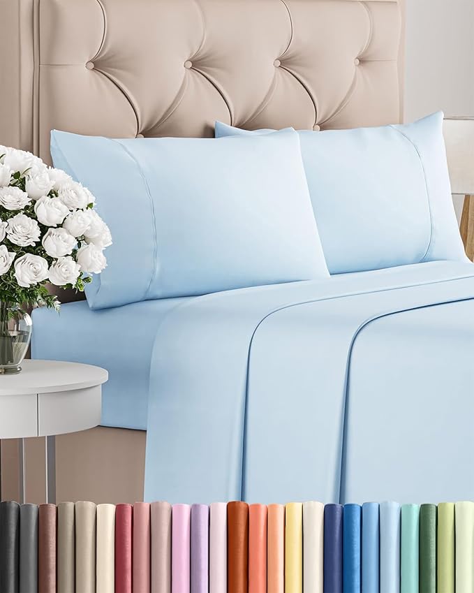 Twin 4 Piece Sheet Set - Comfy Breathable & Cooling - Ultra-Soft Hotel Luxury Bedding Set with 8-16 Inch Deep Pockets - 1 Flat & 1 Fitted Sheet & 2 Pillowcases - Wrinkle Free & Easy Care - Baby Blue