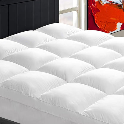 Mattress Topper Super Queen for Back Pain, Extra Thick Mattress Pad Cover, Plush Pillow Top, Deep Elastic Pocket, White, 66"X80"+20"