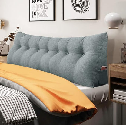 Headboard Pillow Wedge King Size Large Bolster Pillow for Daybed Triangle Back Support Reading Pillow for Sitting Up in Bed XXL Couch Rest Backrest Cushion Linen Gray