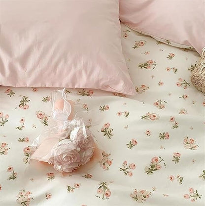 Pink Floral Duvet Cover King Size Romantic Flower Green Botanical Bedding Set 3Pcs Kids Boys Girls Spring Garden Aesthetic Flowers Soft Breathable Microfiber Comforter Cover with 2 Pillowcases