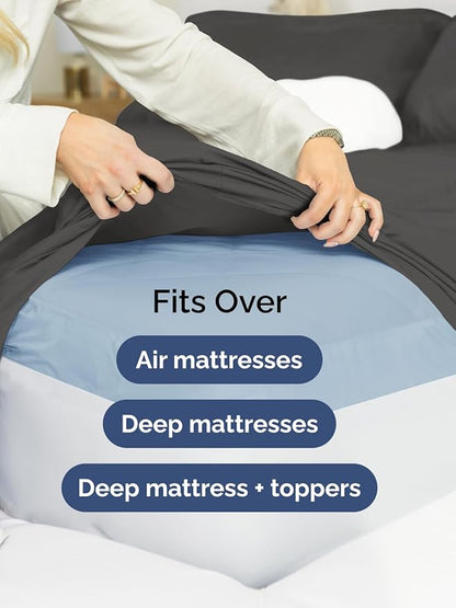 Extra Deep Queen Sheet Set - 6 Piece Breathable & Cooling Sheets - Hotel Luxury Bed Sheets Set - Easy & Secure Fit - Soft, Wrinkle Free & Comfy Sheets Set - Charcoal Sheet Set with Extra Deep Pockets