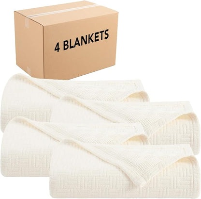 Arkwright Basket Weave Queen Blanket - Case of 4-100% Ringspun Cotton All Season Blankets, Luxury Hotel Quality, Soft on Skin, Breathable, 300 GSM for Bed, Sofa, and Chair, 90 X 90 in, Ivory