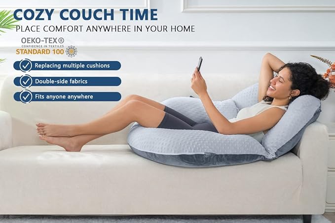 INSEN Reading Pillow, Back Pillow for Sitting in Bed and Couch, Gaming Pillow for Adults, Sit Up Support for Bed, Grey Bubble Velvet