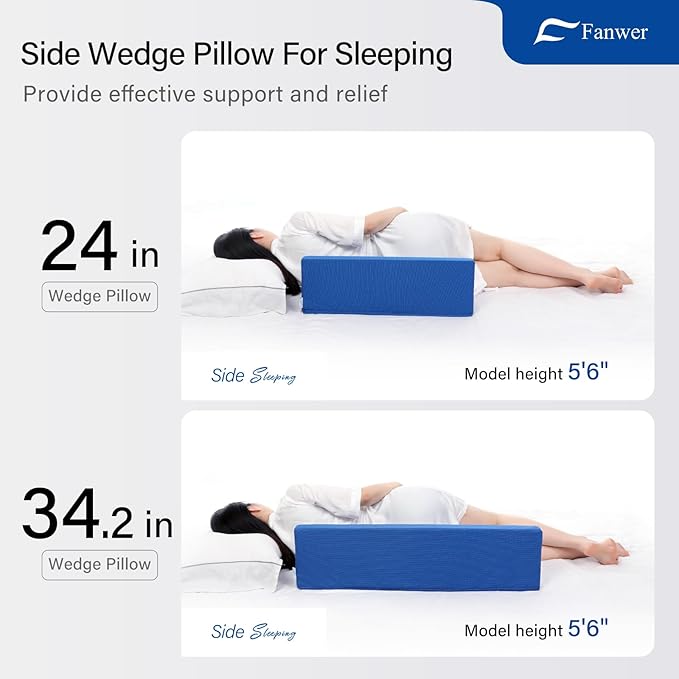 Fanwer Bed Wedge Pillow for Sleeping Body Position Wedges Back Positioning Elevation Pillows Blue Pray Case Pregnancy Bedroom Eevated Body Alignment Ankle Support Pillow Leg Bolster