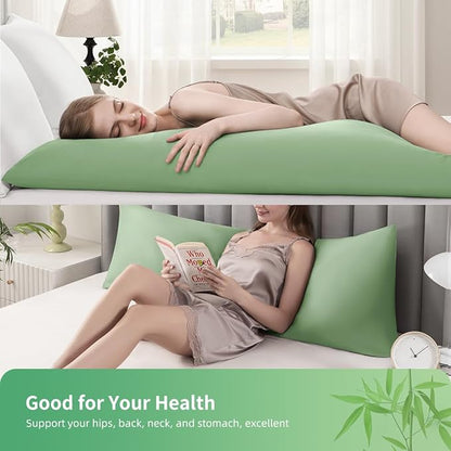 Body Pillowcase, Cooling Viscose from Bamboo Pillow Cover with Zipper Closure, Soft Moisture-Wicking for Hot Sleepers, Hair and Skin-Friendly, Green, 1 Pack