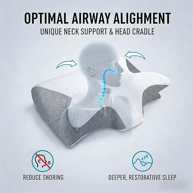 Sleep Apnea Pillow,Advanced Memory Foam Breathable Contour Support,Orthopedic Contour Pillow for Side Sleepers, Ergonomic Neck Support–Soft Removable Washable (Blue)