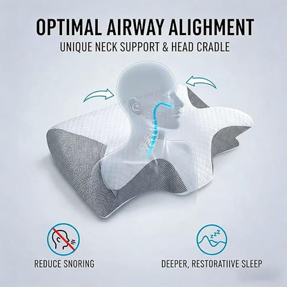 2026 Upgrade Ergonomic Cervical Memory Foam Pillow,Cervical Pillow for Sleep Apnea for Side, Back & Stomach Sleepers – Breathable Contour Support, Soft Removable Washable Cover (Gray)