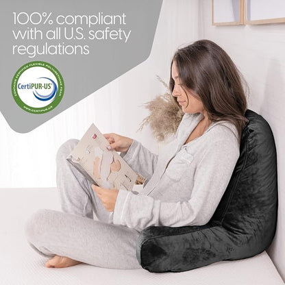 Milliard Reading Pillow with Arms, Black, Cozy Shredded Memory Foam Back Pillow for Bed Sitting Up - Sit Up Backrest Support for Reading & Rest Bed - Washable Cover, Adjustable Comfort, CertiPUR