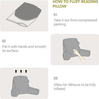 Portable Comfy Reading Pillows for Bed Sitting Up(Yellow Oeko-Tex), Velvet Back Pillow with Arms & Pockets for Adults, Support Memory Foam Bed Pillow for Dorm/Reading/Watching/Gaming