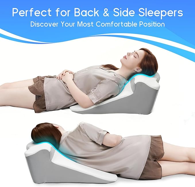 Bed Wedge Pillow for Sleep Apnea, Acid Reflux & Snoring Relief, Post-Surgery Recovery Pillow with Ergonomic 3-in-1 Certified Memory Foam for Back, Neck & Head Support, Ideal for Back & Side Sleepers