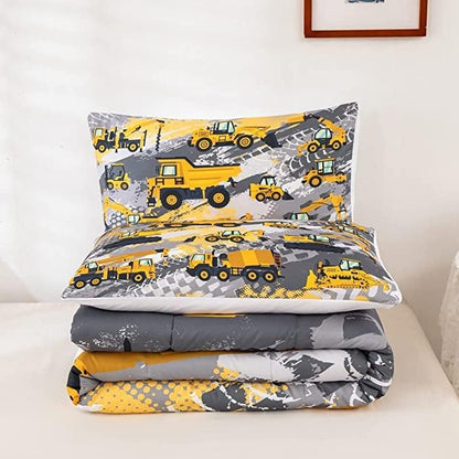 Feelyou Boys Cartoon Car Bedding Set Kids Construction Vehicles Comforter for Kids Children Cartoon Machinery Truck Comforter Set Construction Site Cars Duvet Set King Size 3Pcs, Multi 53