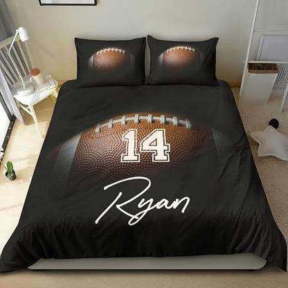 Personalized American Football Bedding Set, Kids 3 Piece Duvet Cover Set with Pillow Shams for Teens Boys, NO Comforter, Twin Size for Rugby Lovers (Football 05)