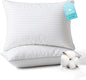 Bed Pillows King Size Set of 2-100% Cotton Cover, Down Alternative Gel Polyfill Filled, Flat Soft Medium Adjustable Hotel-Style Pillow Inserts, 20x36 Inch