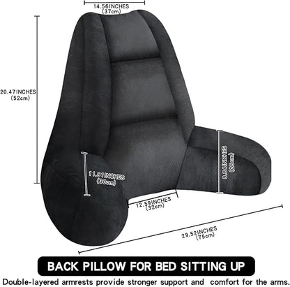 RRPAHWTV Reading Pillow for Bed with High Arm Rests,Back Support Pillow for Sitting Up in Bed with Shredded Memory Foam for Reading, TV, Gaming or Relaxing on Floor（Black，Small）