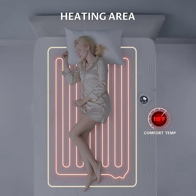 Twin Size Electric Heated Mattress Pad - Bed Warmer with Memory & Preheat Functions, 12 Heat Settings Single Control for 1-12 Hours Auto Off, Lighted Button