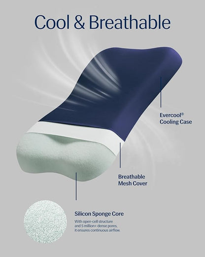 REST® Evercool® Cooling Pillow, Set of 2, Instant Cool-to-Touch Shell Fabric & Breathable Silicone Sponge Core for All-Night Temperature Regulation & Ergonomic Support, Low Height, Midnight Blue