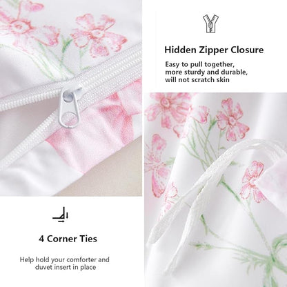 Duvet Cover Twin 2Pcs Pink Floral Bow Bedding Set for Girls Kids, Romantic Princess Style Bowknot Bedding, Ultra Soft Reversible Garden Flower Duvet Cover Set(1 Pillowcase,No Comforter)