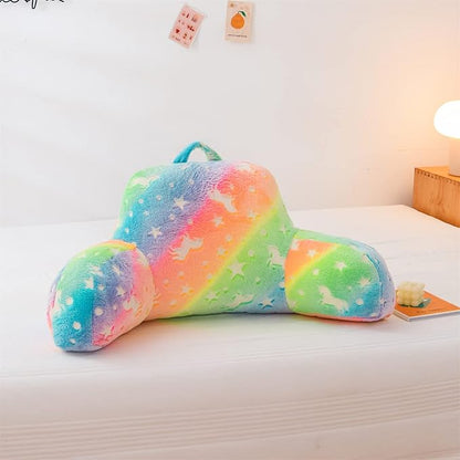Aimuan Reading Pillow Glow in The Dark Bed Rest Wedge Kids Glow Backrest Pillow Dinosaur Print with Arms Back Support for Sitting Up in Bed Cushion, Pink-Yellow