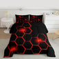Feelyou Honeycomb Kids Comforter Set Modern Hexagon Bedding Set for Boys Children Teens Bedroom Decor Geometrical Comforter Beehive Geometric Black Red Duvet Set Full Size with 3 Pillow Case