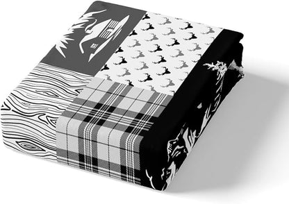Hunting Adventure Duvet Cover Queen Size,Deer Antler Bear Pine Patchwork Duvet Cover Set for Children Adult,Arrow Lodge Boho Aztec Camper Grid Soft Comforter Cover for Bedroom, Zipper, Ties