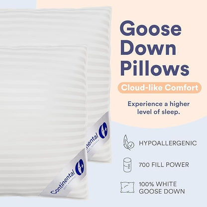 Continental Bedding | Serenity Goose Down Pillow | 700 Fill Power Hungarian White Down | 400TC Cotton Damask Shell | Made in USA | Standard, Medium with Protector