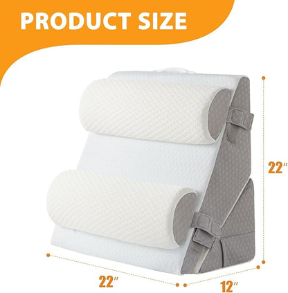 4PCS Wedge Pillow Set for After Surgery, Adjustable 9&12 Inch Bed Wedge Pillow for Sleeping, Incline Pillow Wedge for Headboard, Post Surgery, Acid Reflux, Neck&Back Support, White/Grey
