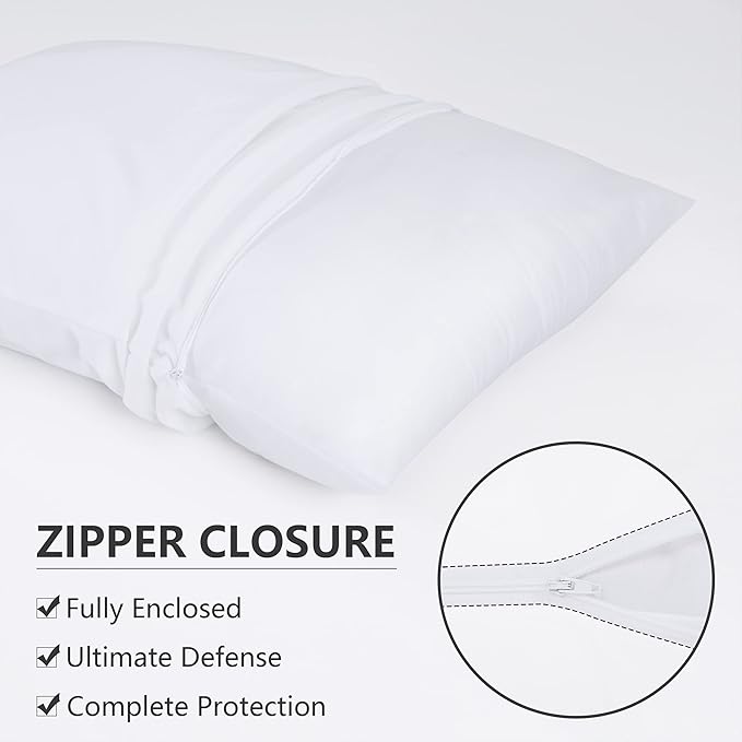 2 Pack King Size Terry Pillow Protector, Waterproof Soft Breathable Pillow Cover, Waterproof Microfiber Fully Encased, Durable Zipper Pillow Encasement