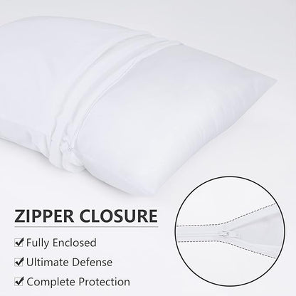 2 Pack King Size Terry Pillow Protector, Waterproof Soft Breathable Pillow Cover, Waterproof Microfiber Fully Encased, Durable Zipper Pillow Encasement